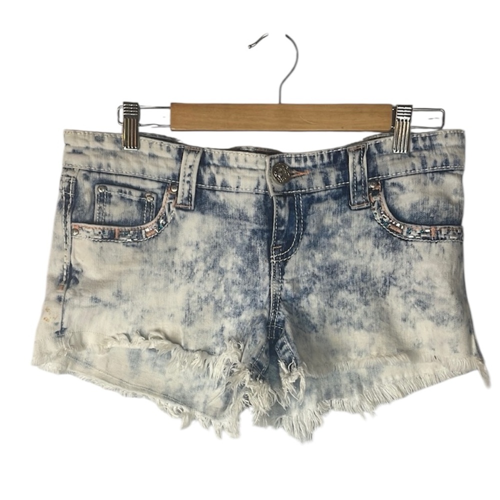 Daytrip Buckle Gemini low rise distressed bleached embellish embroidered shorts